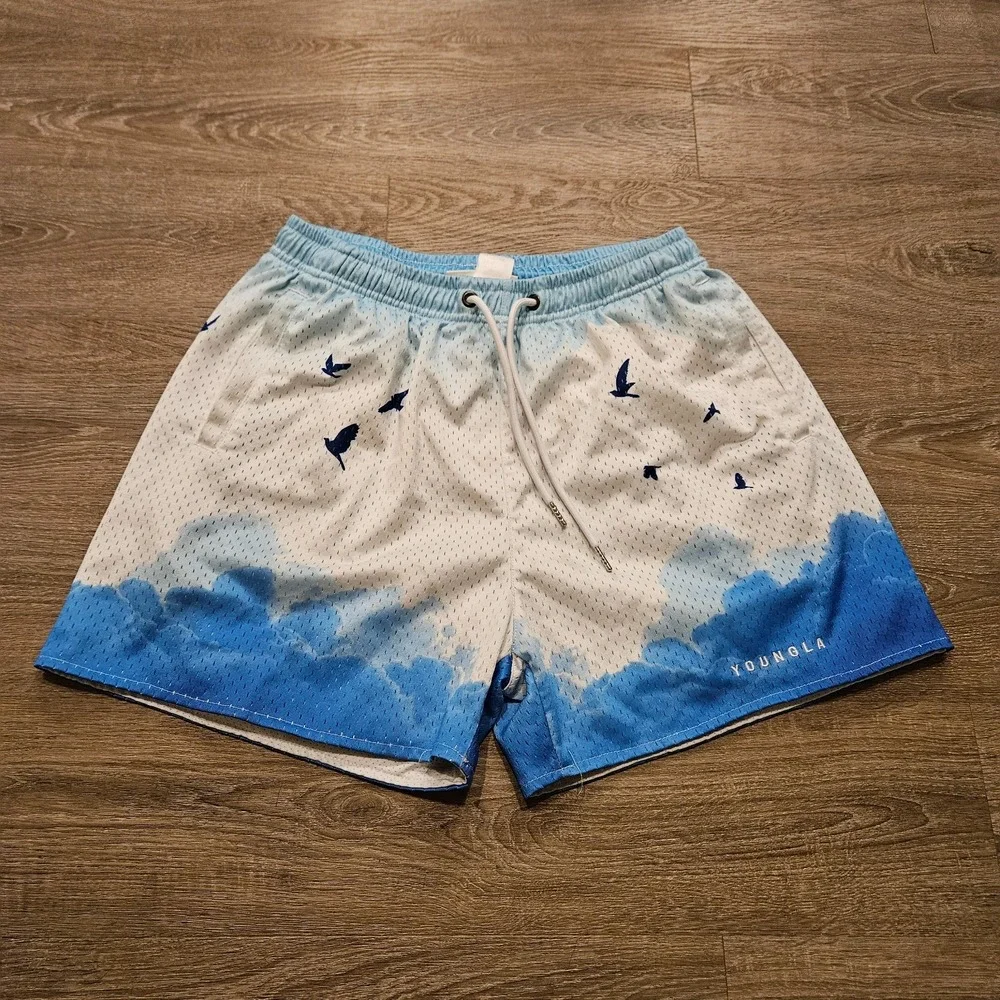 YoungLA 141 The Block Party Shorts Mens Large Above the Clouds Birds Streetwear